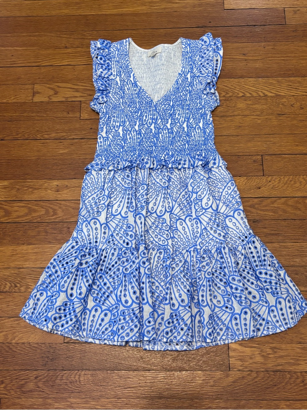 Elan Smocked Ruffle Eyelet Dress XS